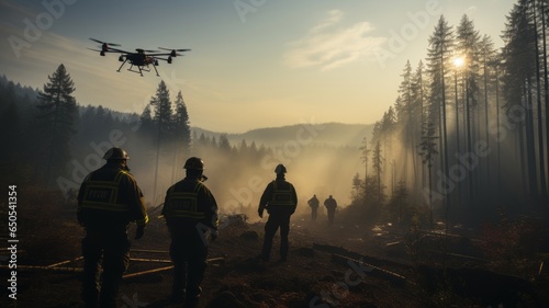 firefighters searching for lost people with the help of drones, using technology to rescue people