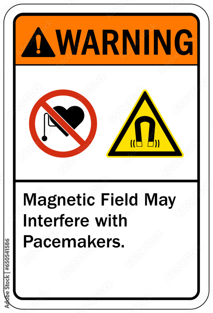 Magnetic field and pacemaker warning sign and labels magnetic field may interfere with pacemaker