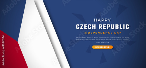 Happy Czech Republic Independence Day Design Paper Cut Shapes Background Illustration for Poster, Banner, Advertising, Greeting Card