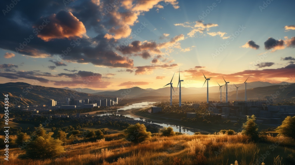 people in the countryside walking with propeller towers for wind energy, clean renewable energy people in the countryside walking with propeller towers for wind energy, clean renewable energy
