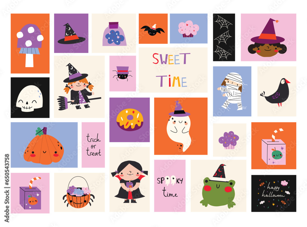 Happy Halloween. October 31. A set of simple vector illustrations. Minimalist, geometric, background illustration. Perfect for poster, media banner, cover or postcard. Happy Halloween. October 31. A set of simple vector illustrations. Minimalist, geometric, background illustration. Perfect for poster, media banner, cover or postcard.