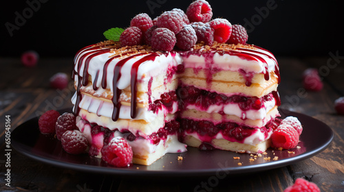 fresh raspberry cake with buscuit dough photo