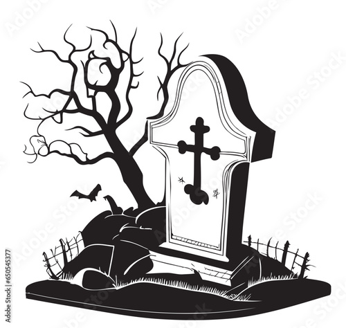 Old cartoon cemetery hand drawn sketch illustration