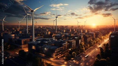 cities with wind turbine towers, clean energy for the entire city