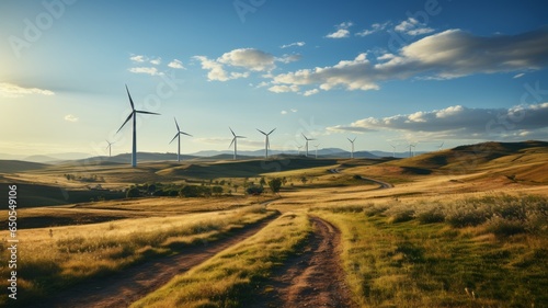 natural landscape with clean energy generated by wind turbines, turbines rotating by the strong wind © rodrigo