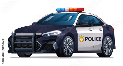 Police car vector illustration. Patrol official vehicle, sedan car isolated on white background photo