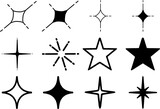 シンプルな星型キラキラのイラスト素材セット_白黒詰め合わせ_Sparkles, stars icons 
