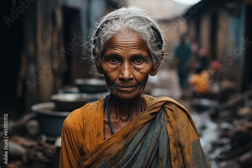 Portrait of an old brown woman - Indian Asian Golden Oldie, Generative AI photo