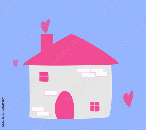 cute lovely pink white home with hearts cartoon vector