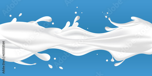 Horizontal milk splash with realistic shape. milk splash background package