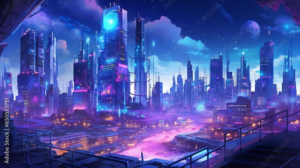 Cyberpunk streets illustration, futuristic city, dystopic artwork at night, 4k wallpaper cyberpunk style. futuristic cyberpunk, neon lights, digital illustration