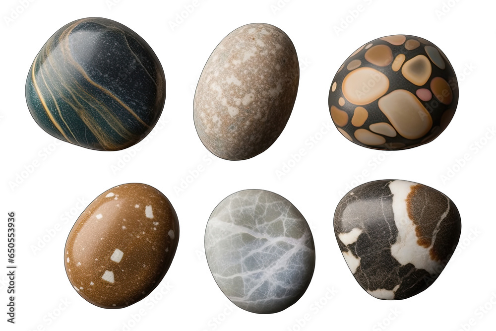 Set of pebbles isolated on transparent background