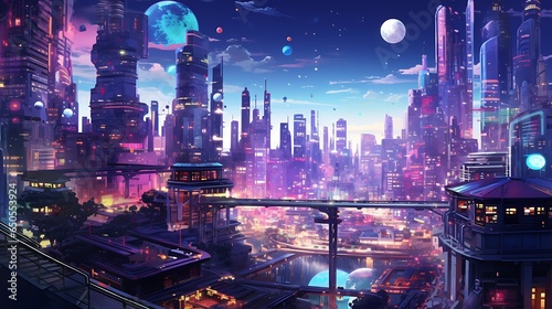 Cyberpunk streets illustration, futuristic city, dystopic artwork at night, 4k wallpaper cyberpunk style. futuristic cyberpunk, neon lights, digital illustration
