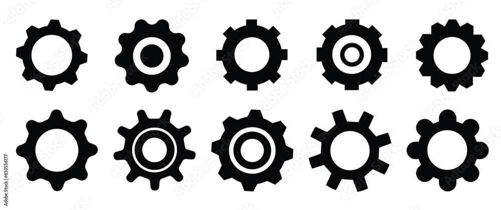 set of gear wheels, black cogs. Collection of mechanical cogwheels. Vector illustration set of gear wheels, black cogs. Collection of mechanical cogwheels. Vector illustration