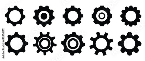 set of gear wheels, black cogs. Collection of mechanical cogwheels. Vector illustration