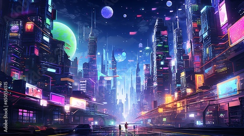 Cyberpunk streets illustration  futuristic city  dystopic artwork at night  4k wallpaper cyberpunk style. futuristic cyberpunk  neon lights  digital illustration