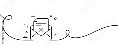 Reject letter line icon. Continuous one line with curl. Delete mail sign. Decline message. Reject letter single outline ribbon. Loop curve pattern. Vector