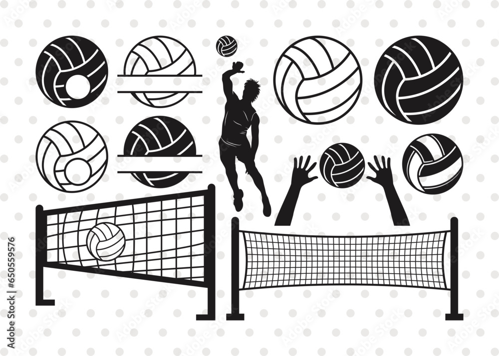 Volleyball Silhouette, Volleyball SVG, Volleyball Monogram Frame Svg
