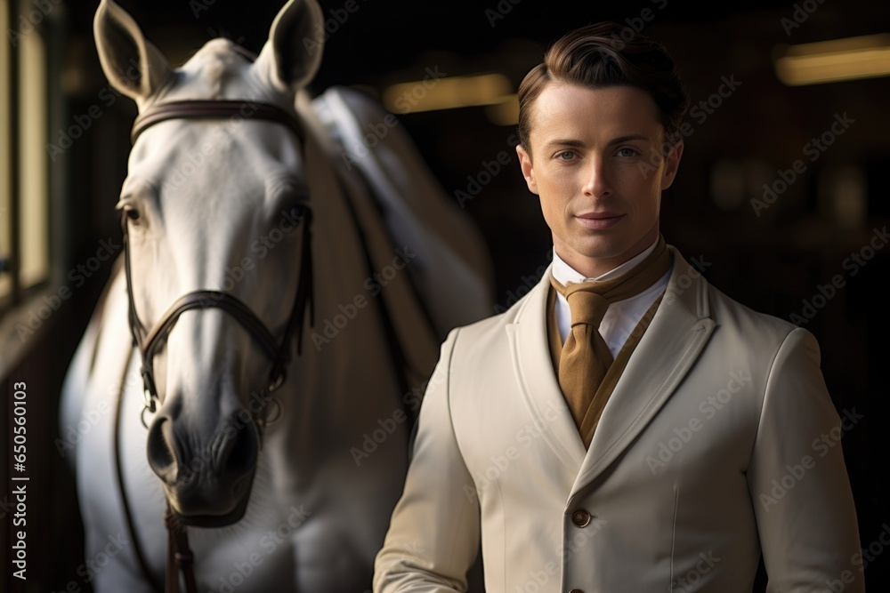 Equestrian in Jockey Suit with Trusty Horse Equestrian in Jockey Suit with Trusty Horse