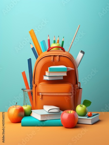 3d style Back to School bright colors composition