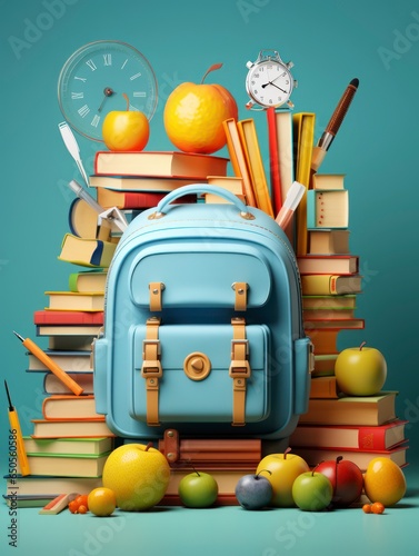 3d style Back to School bright colors composition