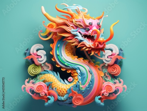 3d style Chinese dragon bright colors composition