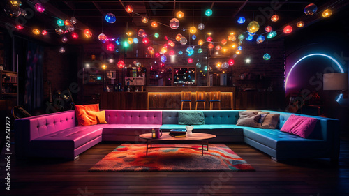 Party room with colorful lights for parties. interior design concept