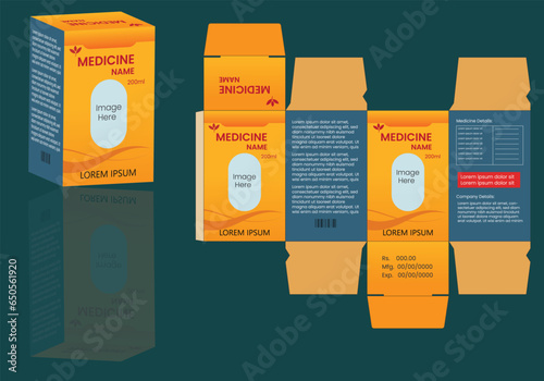 Medicine Package Design. Medicine box template design. Box packaging die cut template design. 