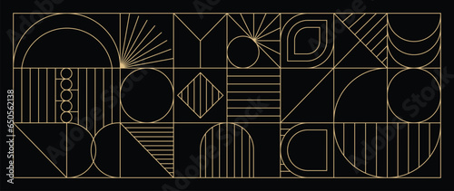 Luxury geometric gold line art and art deco background vector. Abstract geometric frame and elegant art nouveau with delicate. Illustration design for invitation, banner, vip, interior, decoration.