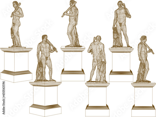 Vector sketch illustration of the design of a statue of a classical Greek Roman hero