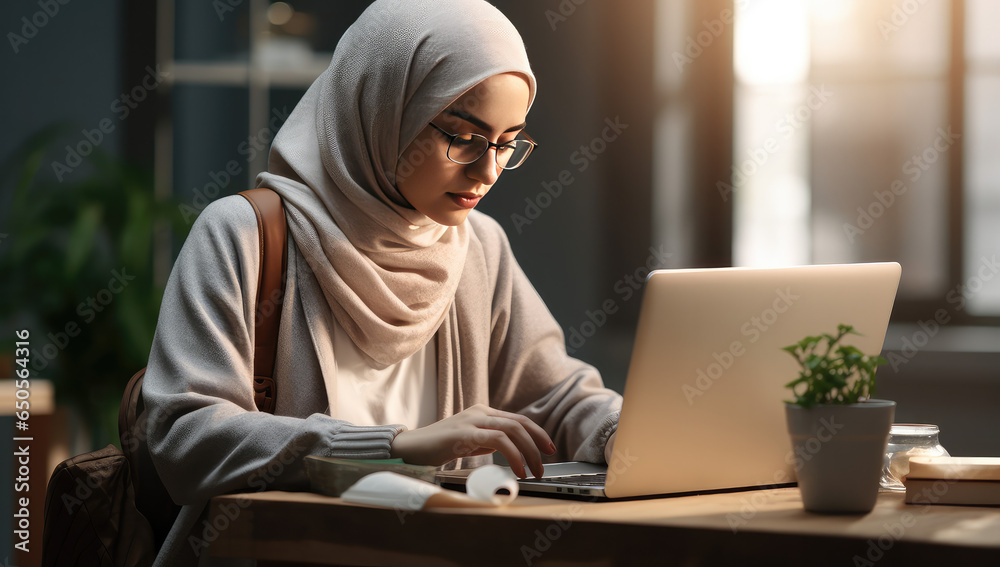 Muslima Business Woman Working on a Laptop Muslima Business Woman Working on a Laptop