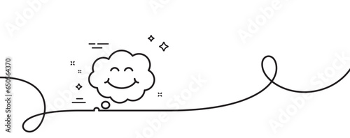 Smile line icon. Continuous one line with curl. Happy emoticon sign. Comic speech bubble symbol. Smile single outline ribbon. Loop curve pattern. Vector