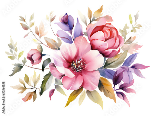 Watercolor flowers on white background