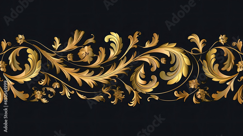 A black background with gold floral design Generative AI.