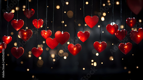red hearts on a black background