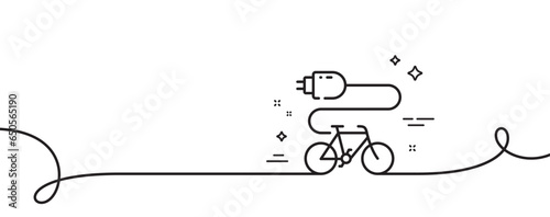 Electric bike line icon. Continuous one line with curl. Motorized bicycle transport sign. Charge ebike symbol. Electric bike single outline ribbon. Loop curve pattern. Vector