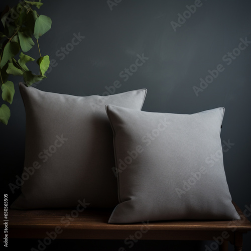 two grey cushions on a dark background 
