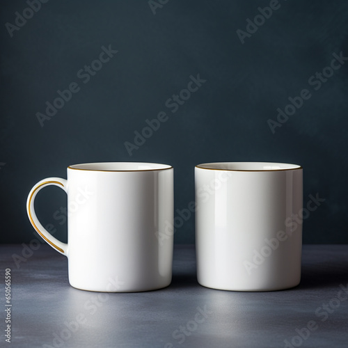 two white mugs on a elegant dark background 