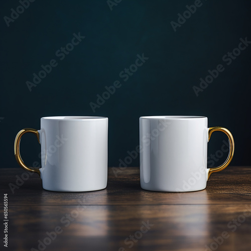 two white mugs on a elegant dark background 