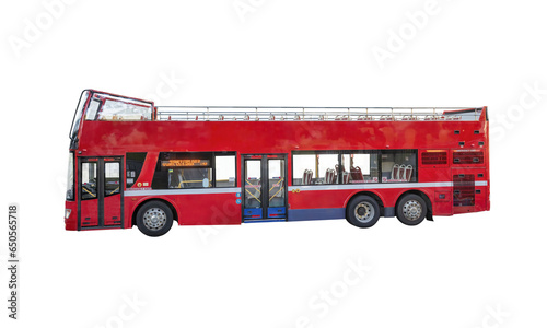 Cutout of an isolated red double-decker bus with the transparent png 