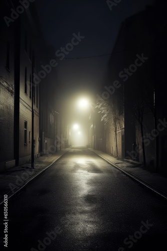 Dark, foogy street in the night