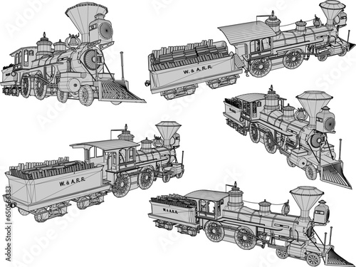 Vector sketch illustration of vintage classic old steam train vehicle design