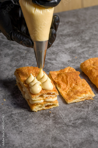 The process of making a millefeuille cake