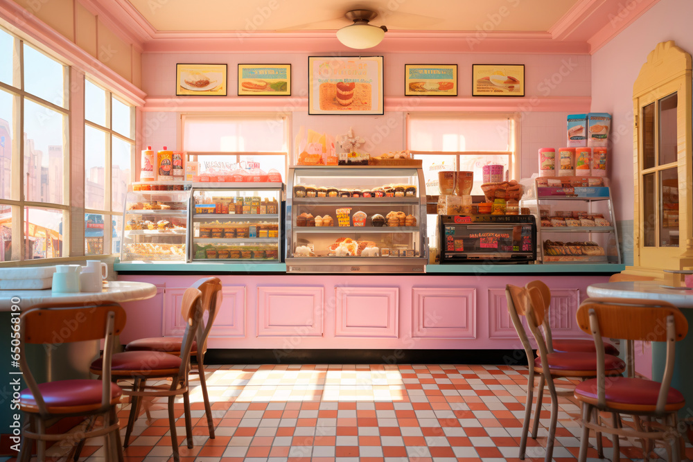 the interior of a cozy family confectionery, bakery