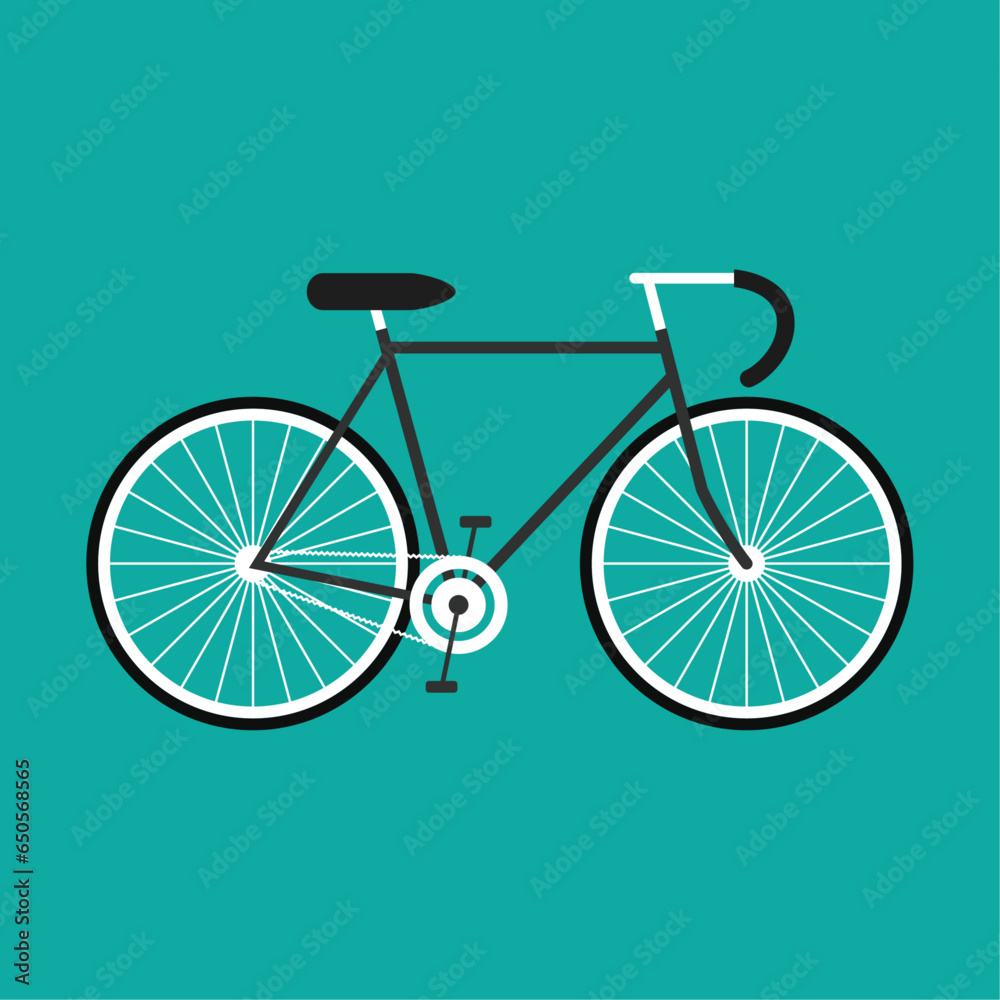 Vector illustration of side view of racing cycle for sportsperson on green background.

