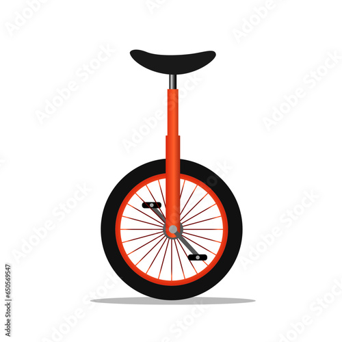 Flat vector illustration of side view of one wheel or unicycle used in circus for performing balancing act.
