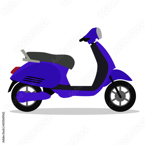 Vector illustration of side view of royal blue color automatic gearless scooter.
 photo