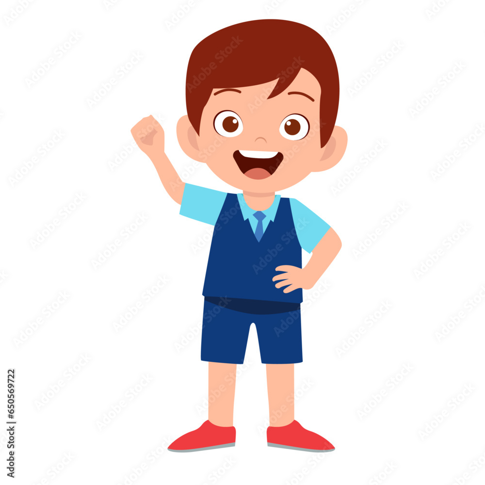 Vector cartoon illustration of a smiling face boy in positive gesture.
