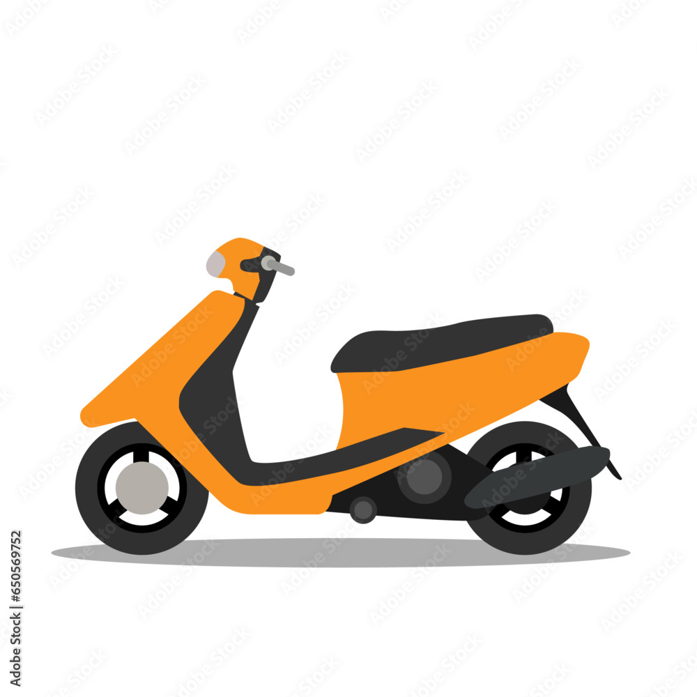 Vector illustration of side view of cool yellow color automatic gearless scooter.
