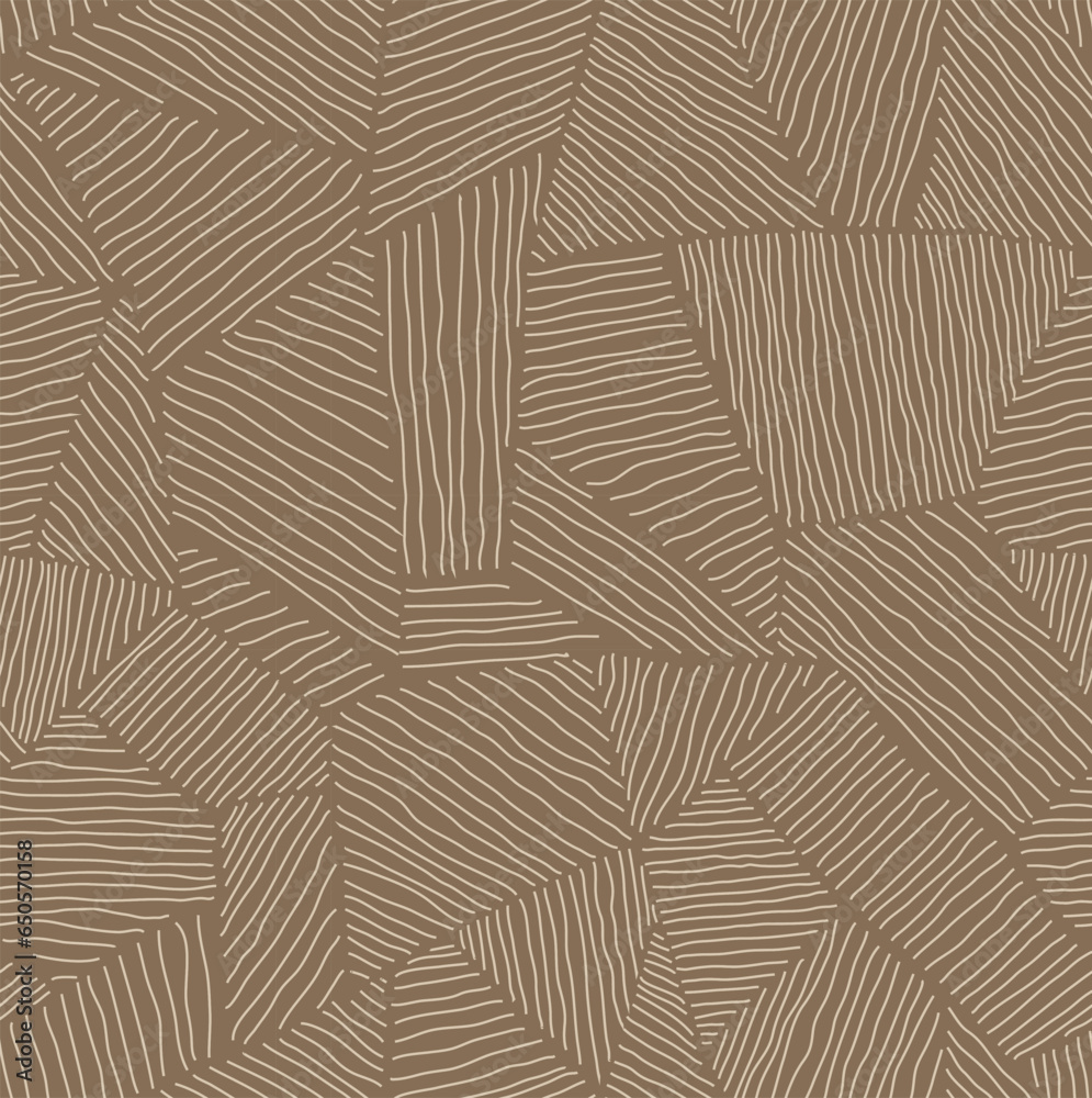 Seamless beige mosaic pattern of textured geometric shapes
